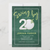 ゴルフテーマの「Swing By」20歳の誕生日スタイリッシュグリーン 招待状 (正面)