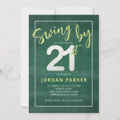 ゴルフテーマの「Swing By」21歳の誕生日おしゃれグリーン 招待状 (正面)