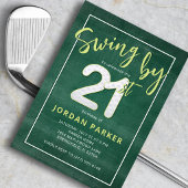 ゴルフテーマの「Swing By」21歳の誕生日おしゃれグリーン 招待状