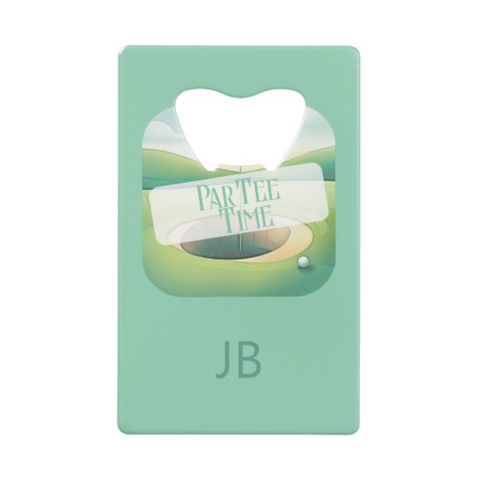 ゴルフテーマモノグラムステンレス鋼ボトルオープナー クレジットカード栓抜き (正面)