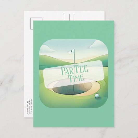 ゴルフテーマ誕生日招待状はがき インビテーションポストカード (正面/裏面)