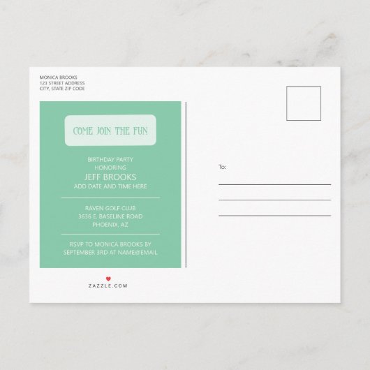 ゴルフテーマ誕生日招待状はがき インビテーションポストカード (裏面)