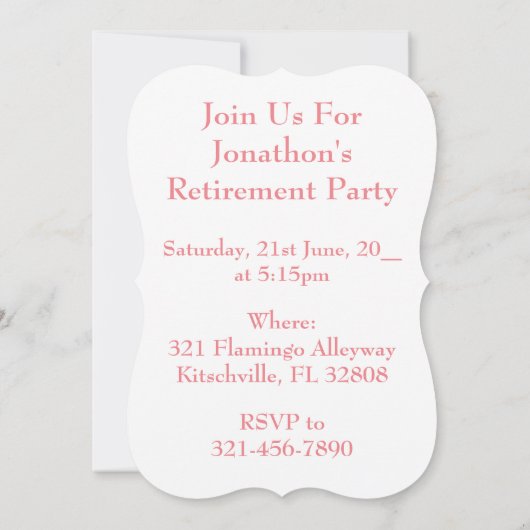 ゴルフテーマ退職パーティーゴルフカートフラミンゴ 招待状 (裏面)