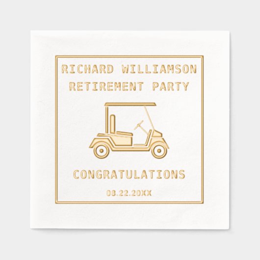 ゴルフテーマ退職パーティーフォイル押しナプキンス 箔ナプキン (正面)