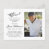 ゴルフテーマ退職パーティー写真白黒 インビテーションポストカード (正面)