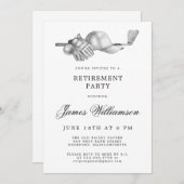 ゴルフテーマ退職パーティー白黒 招待状 (正面/裏面)