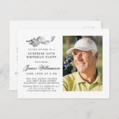 ゴルフテーマ50thサプライズ誕生日パーティーフォト インビテーションポストカード (正面/裏面)