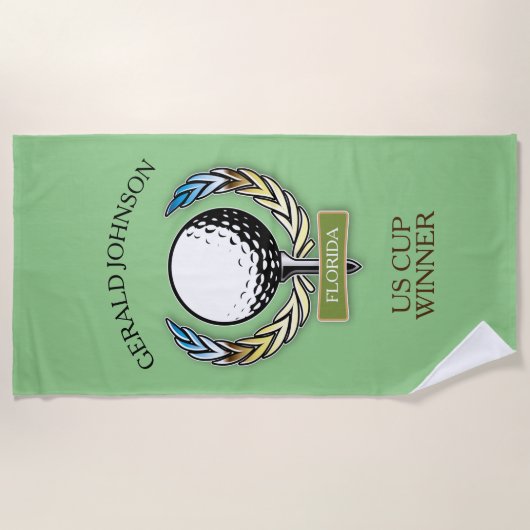 ゴルフデザインモノグラムゴルファーテンプレートタオル ビーチタオル (正面)