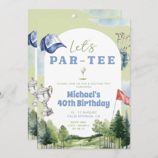 ゴルフトリップ誕生日週末旅行 招待状 (正面/裏面)