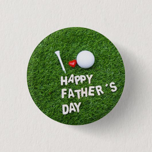 ゴルフハッピーパパの日ゴルフボールとティー 缶バッジ (正面)