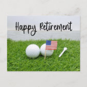 ゴルフハッピーリタイアメントボールとアメリカ国旗 案内ポストカード (正面)