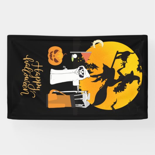 ゴルフハロウィーンデイと幽霊スケルトンのパンプキンバン 横断幕 (横)