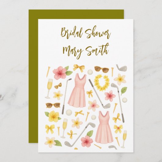 ゴルフハワイアン結婚をテーマにしたゴルファー愛好家 招待状 (正面/裏面)