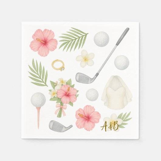 ゴルフハワイアン結婚をテーマにしたゴルファー スタンダードカクテルナプキン (正面)