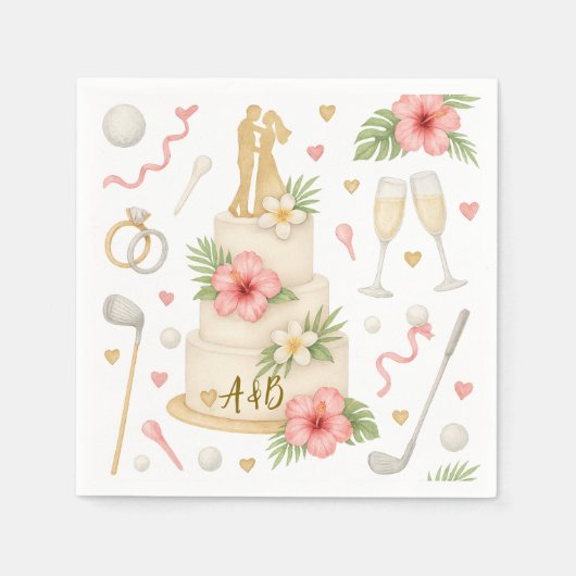 ゴルフハワイアン結婚をテーマにしたゴルファー スタンダードカクテルナプキン (正面)