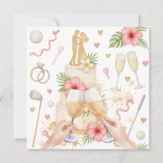 ゴルフハワイアン結婚をテーマにしたゴルファー 招待状 (正面)