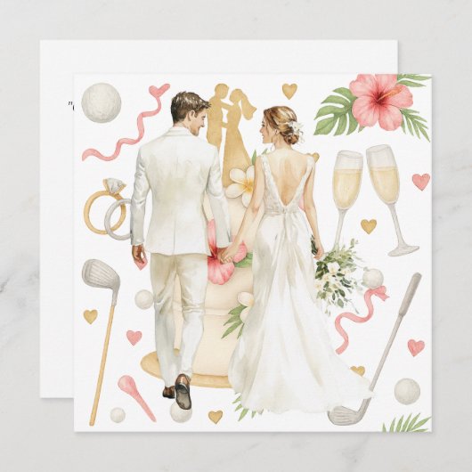 ゴルフハワイアン結婚をテーマにしたゴルファー 招待状 (正面/裏面)