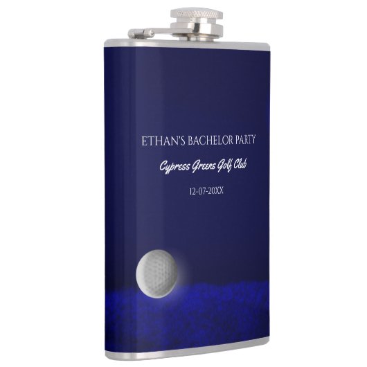 ゴルフバチュラーパーティのゴルフボールとコースのネイビーブルー フラスク (右)