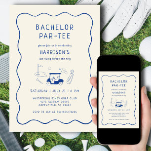 ゴルフバチュラーパーティラストスイングハンドドロッドブルー 招待状