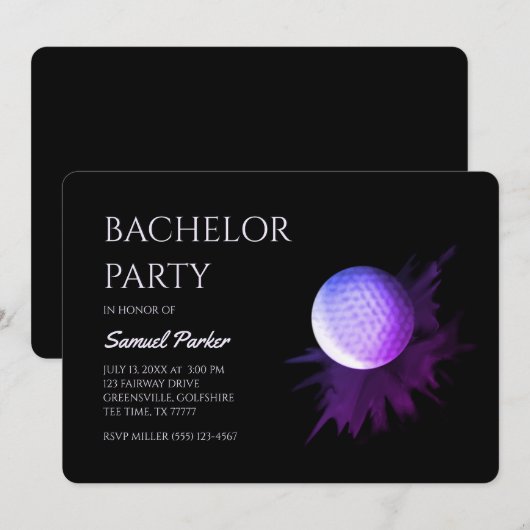 ゴルフバチュラーパーティ – ゴルフクラシックトリップミニマル 招待状 (正面/裏面)