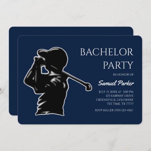 ゴルフバチュラーパーティ – ゴルフクラシック外出スタイリッシュ 招待状 (正面/裏面)
