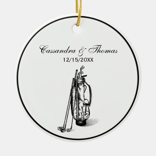 ゴルフバッグとゴルフクラブブラック セラミックオーナメント (正面)