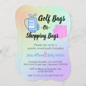 ゴルフバッグまたはショッピングバッグのジェンダーリビール招待状 招待状 (正面/裏面)