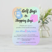 ゴルフバッグまたはショッピングバッグのジェンダーリビール招待状 招待状 (スタンド正面)