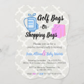 ゴルフバッグまたはショッピングバッグのジェンダーリビール招待状 招待状 (正面/裏面)
