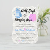 ゴルフバッグまたはショッピングバッグのジェンダーリビール招待状 招待状 (スタンド正面)