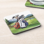 ゴルフバッグアットゴルフコース水彩画 コースター (左側)