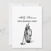 ゴルフバッグゴルフクラブブラック30th誕生日パーティー 招待状 (正面)