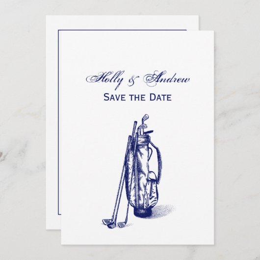 ゴルフバッグゴルフクラブブルー 招待状 (正面/裏面)
