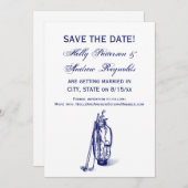 ゴルフバッグゴルフクラブブルー 招待状 (正面/裏面)