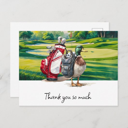 ゴルフバッグサンキューカードゴルフコース水彩 ポストカード (正面/裏面)