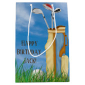 ゴルフバッグ及び芝生にボールを持つクラブ ミディアムペーパーバッグ (正面)