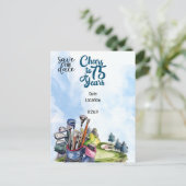 ゴルフバッグ75番目の誕生日日付を保存 インビテーションポストカード (スタンド正面)