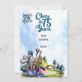 ゴルフバッグ75番目の誕生日日付を保存 招待状 (正面)