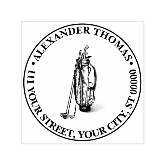 ゴルフバッグ ゴルフクラブ 黒 名前 返送先 セルフインキングスタンプ (デザイン)