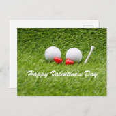 ゴルフバレンタイン2個のゴルフボールラブハート ポストカード (正面/裏面)