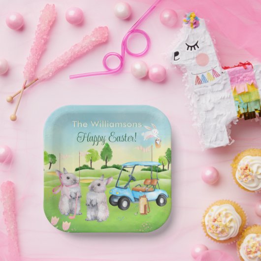 ゴルフバンニーおもしろいハッピーイースター ペーパープレート (パーティー)