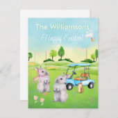 ゴルフバンニー魅力的ハッピーイースターバジェットホリデイ ノートカード (正面/裏面)