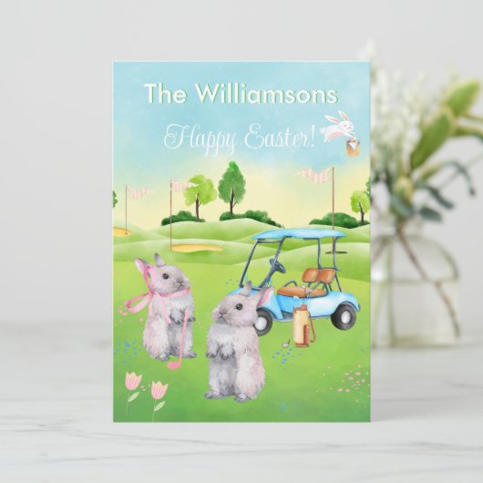 ゴルフバンニー魅力的ハッピーイースター シーズンカード (スタンド正面)