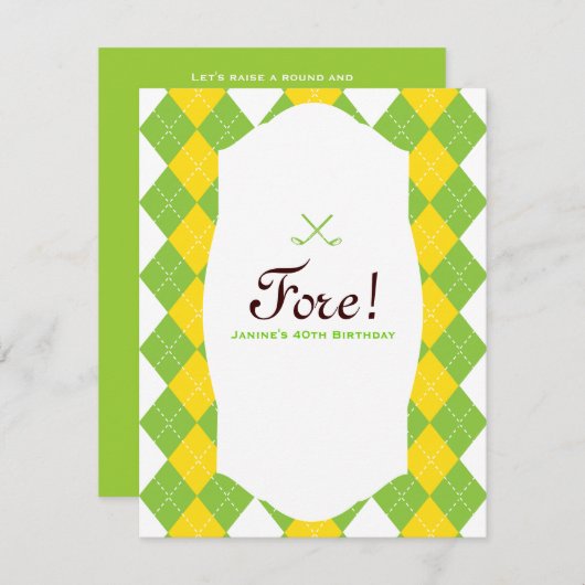 ゴルフバースデーパーティアーガイル柄のー名門私立校風の招待状 招待状 (正面/裏面)