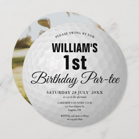ゴルフバースデーパーティーゴルフボールフォト 招待状 (正面/裏面)
