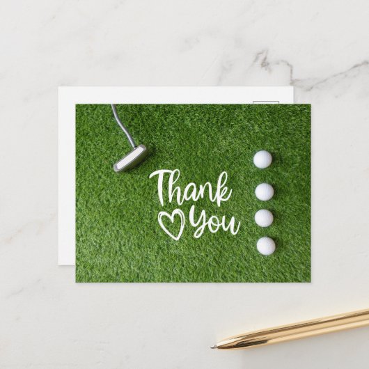 ゴルフパターは緑の芝生の上にあります ありがとう ポストカード (正面/裏面インサイチュ)