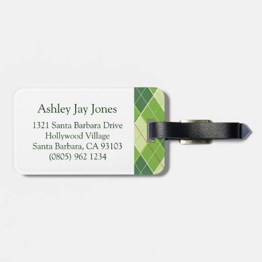 ゴルフパターアーガイルンティーグリーン荷物タグ ラゲッジタグ (裏面横)