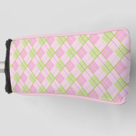 ゴルフパターアーガイルンピンクレディースゴルフ ゴルフヘッドカバー (正面)