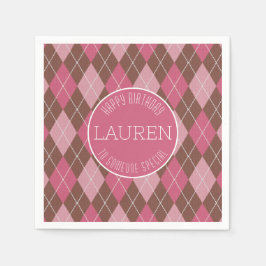 ゴルフパターアーガイルン – ピンク/ブラウンゴルファーエレガントー スタンダードカクテルナプキン