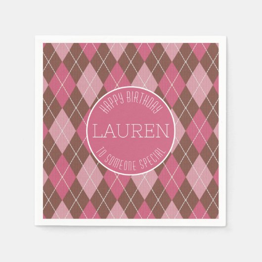 ゴルフパターアーガイルン – ピンク/ブラウンゴルファーエレガントー スタンダードカクテルナプキン (正面)